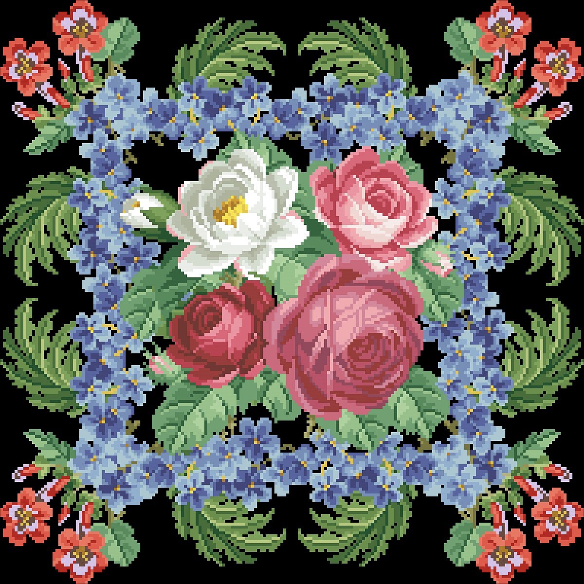 Spring Flourish Set Pillow Cross Stitch Pattern - PDF Counted Antique Cross Stitches - Berlin Embroidery - Image 4
