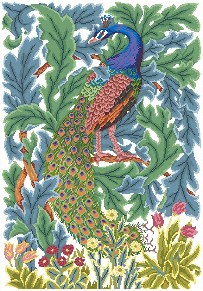 Peacock Cross Stitch Pattern - PDF Counted Antique Cross Stitches - Berlin Embroidery - Image 3