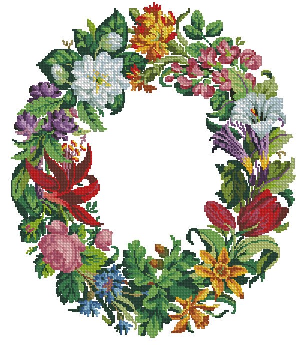 Flower Wreath Cross Stitch Pattern - PDF Counted Antique Cross Stitches - Berlin Embroidery - Image 2