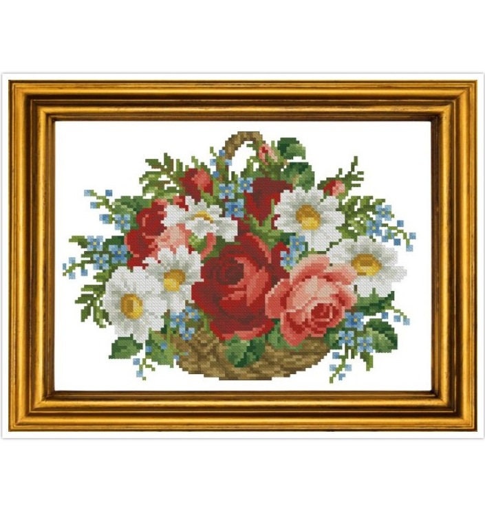 Flower Basket Cross Stitch Pattern - PDF Counted Antique Cross Stitches - Berlin Embroidery