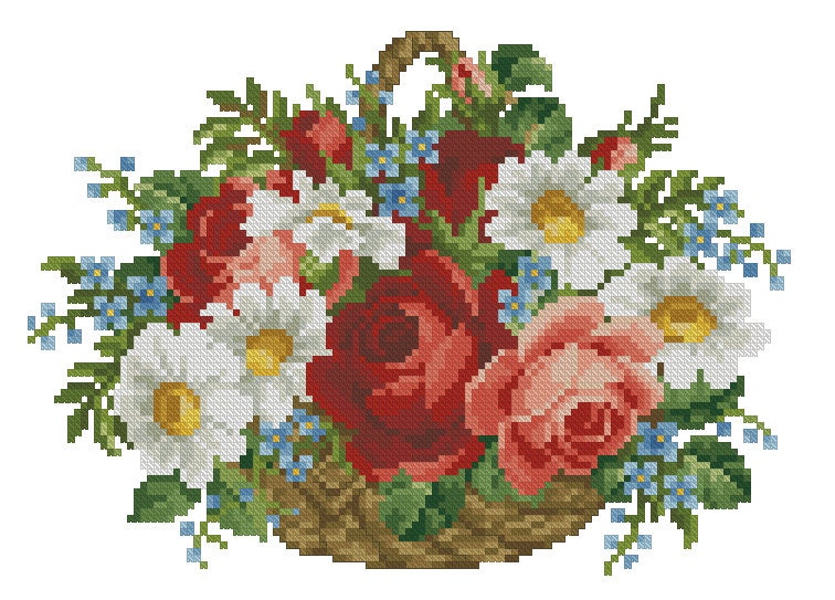 Flower Basket Cross Stitch Pattern - PDF Counted Antique Cross Stitches - Berlin Embroidery - Image 2