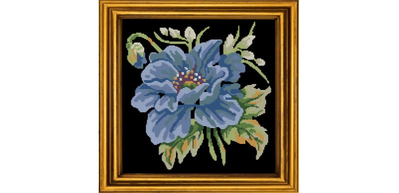 Poppy Flower Cross Stitch Pattern - PDF Counted Antique Cross Stitches - Berlin Embroidery