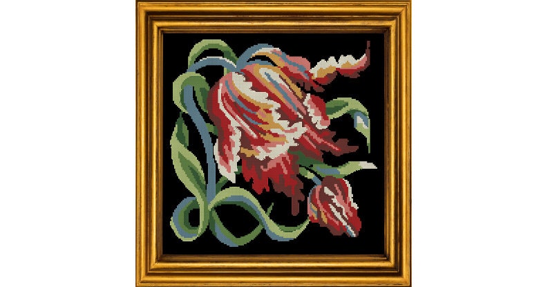 Tulip Flower Cross Stitch Pattern - PDF Counted Antique Cross Stitches - Berlin Embroidery