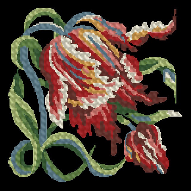 Tulip Flower Cross Stitch Pattern - PDF Counted Antique Cross Stitches - Berlin Embroidery - Image 2