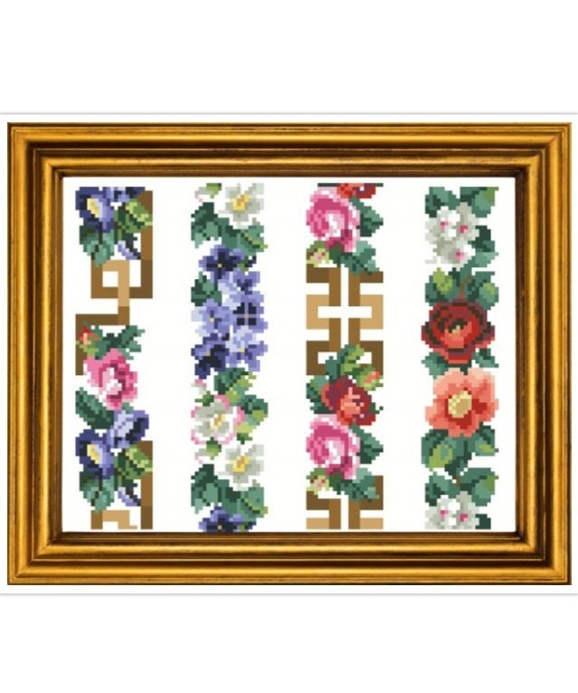 Antique Floral Border Cross Stitch Pattern: Berlin Embroidery (PDF)