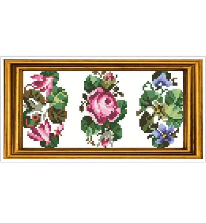 Miniature Bouquet Cross Stitch Pattern: Antique Berlin Embroidery (PDF)