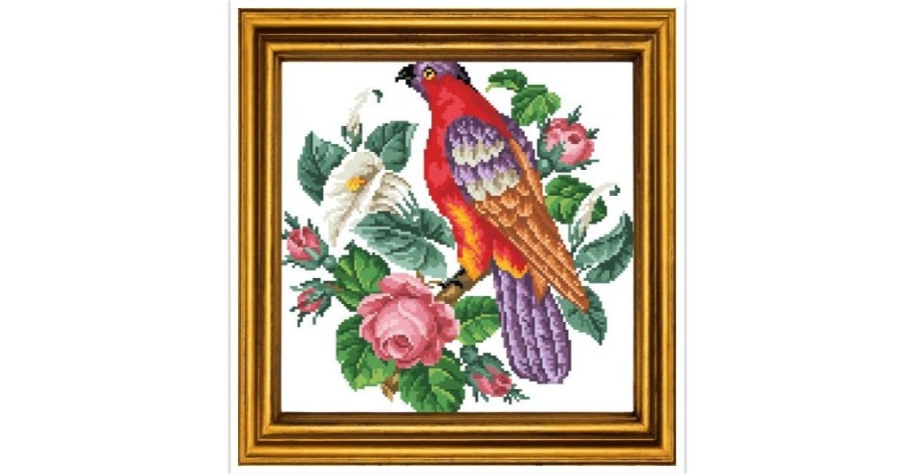 Bird and Flowers Cross Stitch Pattern: Antique Berlin Embroidery (PDF)
