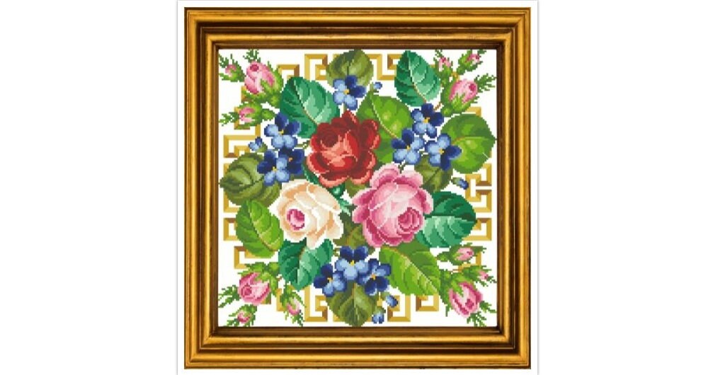 Antique Bouquet Cross Stitch Pattern: Berlin Embroidery (PDF Pattern)