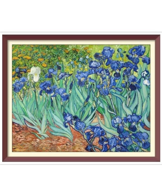 Van Gogh Irises Cross Stitch Pattern: Vintage Counted PDF (5 Sizes)