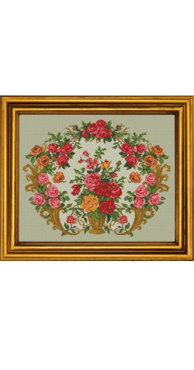 Antique Bouquet Cross Stitch Pattern: Berlin Embroidery (PDF)
