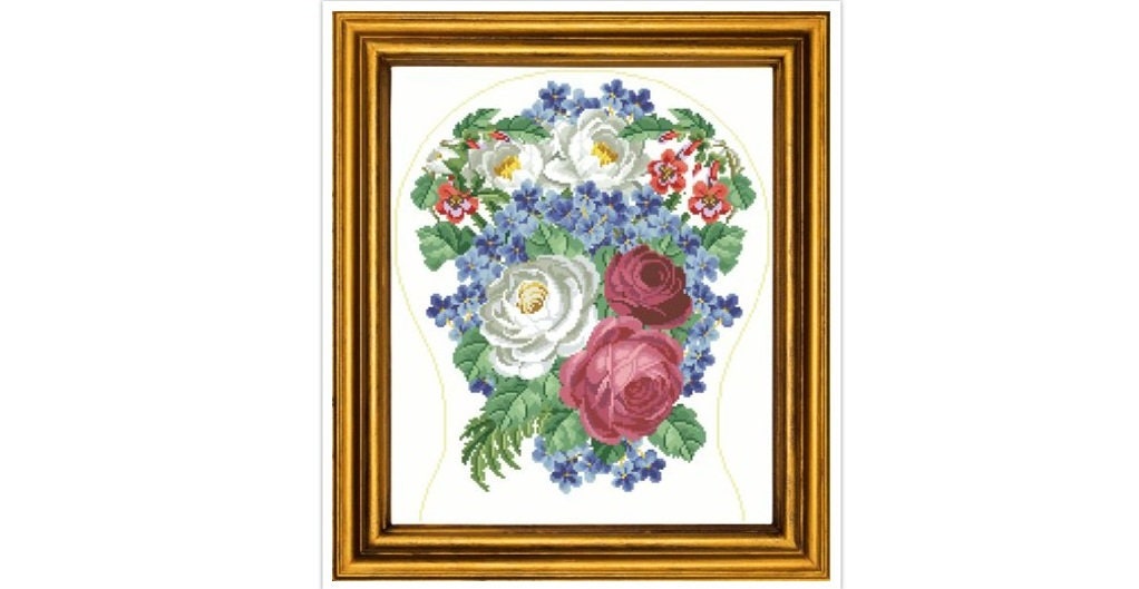 Antique Floral Chairback Cross Stitch Pattern: Berlin Embroidery (PDF)