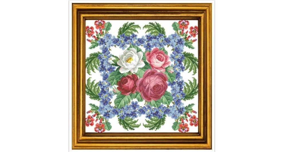 Spring Flourish Set Pillow Cross Stitch Pattern - PDF Counted Antique Cross Stitches - Berlin Embroidery