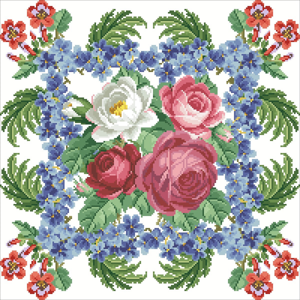 Spring Flourish Set Pillow Cross Stitch Pattern - PDF Counted Antique Cross Stitches - Berlin Embroidery - Image 3