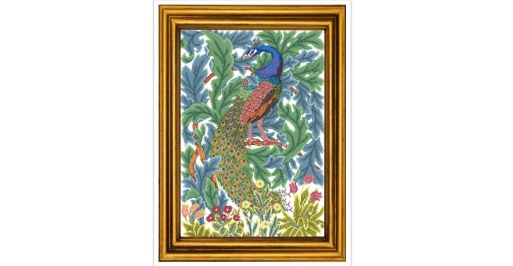 Peacock Cross Stitch Pattern - PDF Counted Antique Cross Stitches - Berlin Embroidery