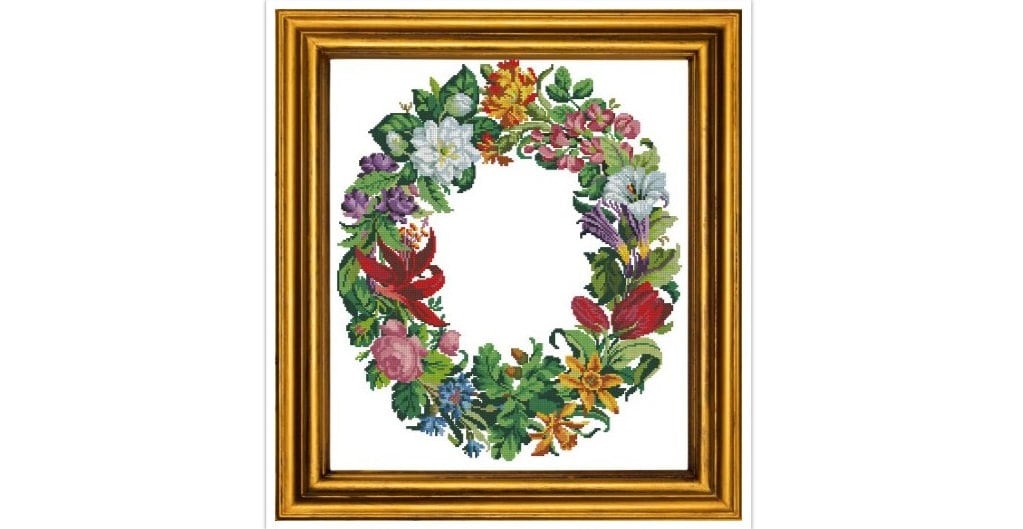 Flower Wreath Cross Stitch Pattern - PDF Counted Antique Cross Stitches - Berlin Embroidery