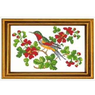 Bird on Branch Cross Stitch Pattern: Antique Floral Berlin Embroidery (PDF)