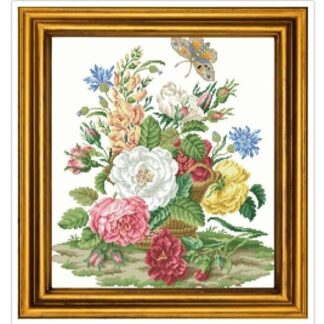 Floral Bouquet Cross Stitch Pattern: Antique Berlin Embroidery (PDF)