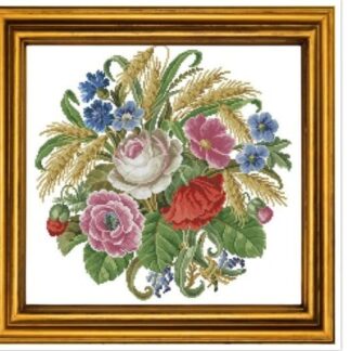 Roses and Wheat Cross Stitch Pattern: Antique Floral Bouquet (PDF)