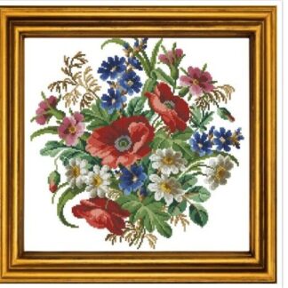 Poppy Bouquet Cross Stitch Pattern: Antique Berlin Embroidery (PDF)