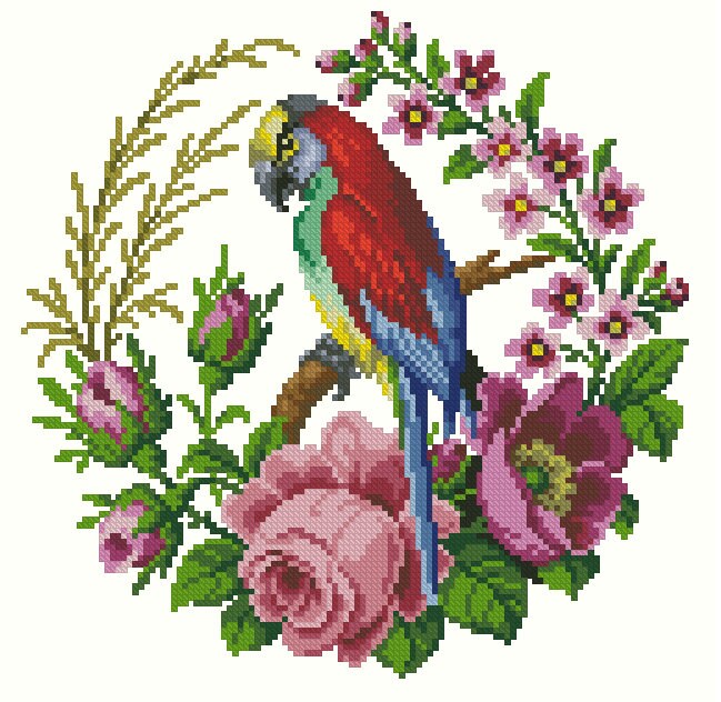 Parrot Cross Stitch Pattern - PDF Counted Antique Cross Stitches - Berlin Embroidery - Image 2