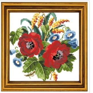 Poppies & Convolvulus Cross Stitch Pattern: Antique Floral Bouquet (PDF)