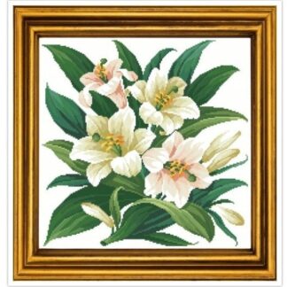 White Lilies Cross Stitch Pattern: Antique Floral Bouquet (PDF)