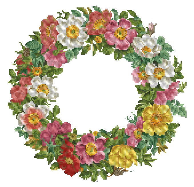 Flower Wreath Cross Stitch Pattern: Antique Berlin Embroidery (PDF) - Image 2