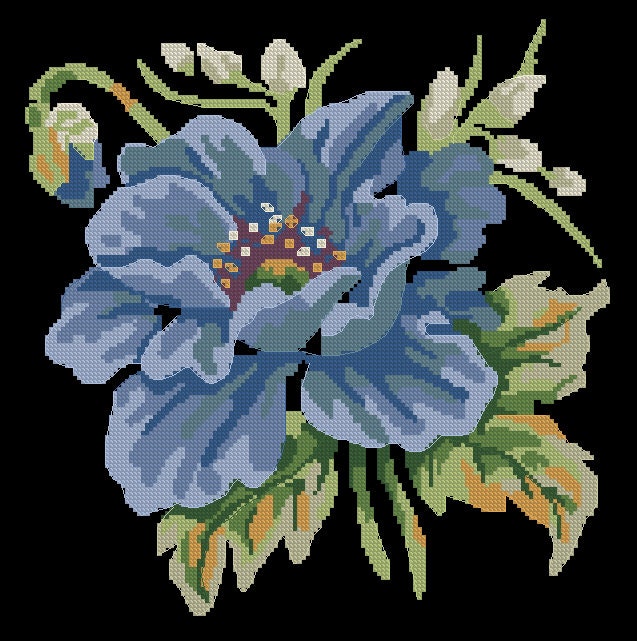 Poppy Flower Cross Stitch Pattern - PDF Counted Antique Cross Stitches - Berlin Embroidery - Image 2