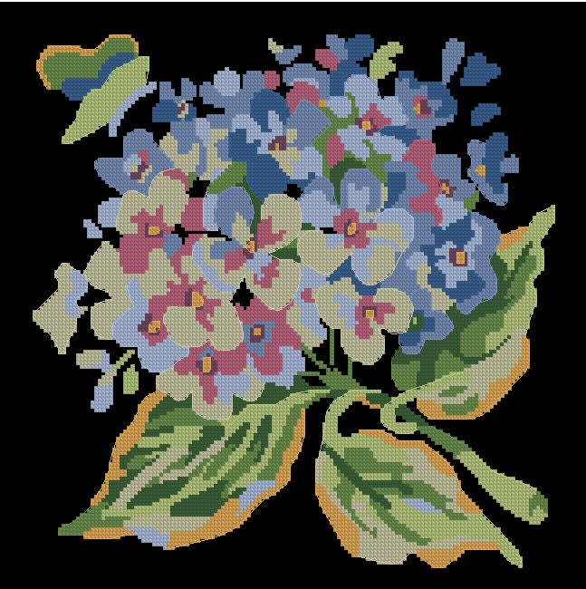Hydrangea Flower Cross Stitch Pattern - PDF Counted Antique Cross Stitches - Berlin Embroidery - Image 2