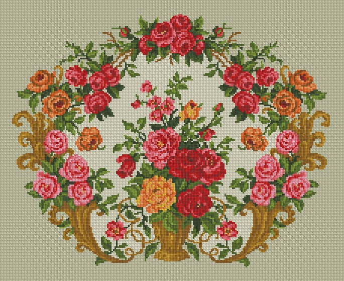 Antique Bouquet Cross Stitch Pattern: Berlin Embroidery (PDF) - Image 2