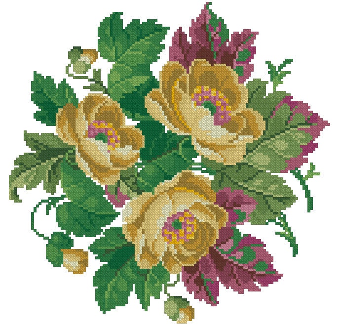 Antique Bouquet Cross Stitch Pattern: Berlin Embroidery (PDF) - Image 2