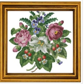 Roses and Strawberries Cross Stitch Pattern: Antique Floral Bouquet (PDF)