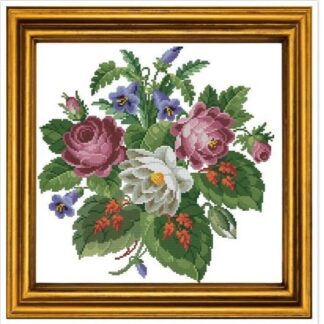 Roses Cross Stitch Pattern: Antique Floral Bouquet (PDF Pattern)