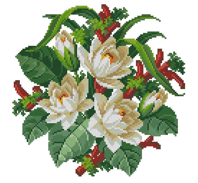 Water Lilies Cross Stitch Pattern: Antique Floral Bouquet (PDF) - Image 2