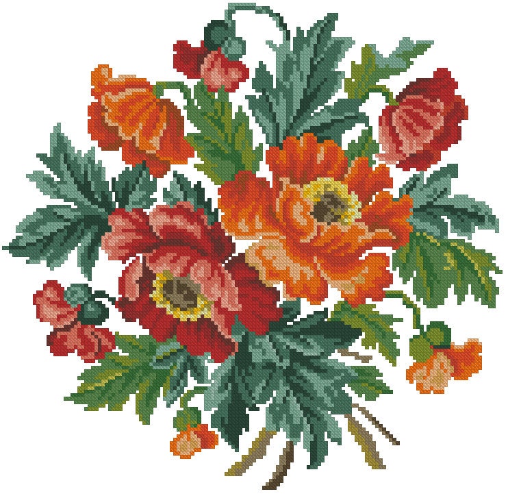 Poppies Cross Stitch Pattern: Antique Floral Embroidery (PDF) - Image 2