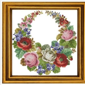 Flower Wreath Cross Stitch Pattern: Nostalgic Antique Bouquet (PDF)