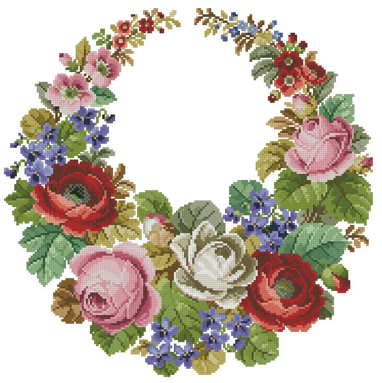 Flower Wreath Cross Stitch Pattern: Nostalgic Antique Bouquet (PDF) - Image 2