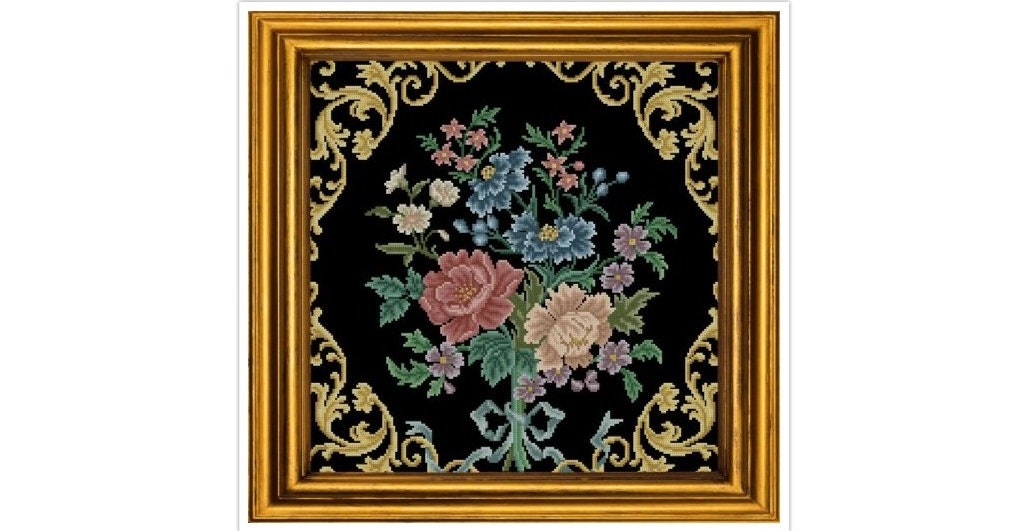 Versailles Antique Bouquet Cross Stitch Pattern - Berlin Embroidery (PDF)