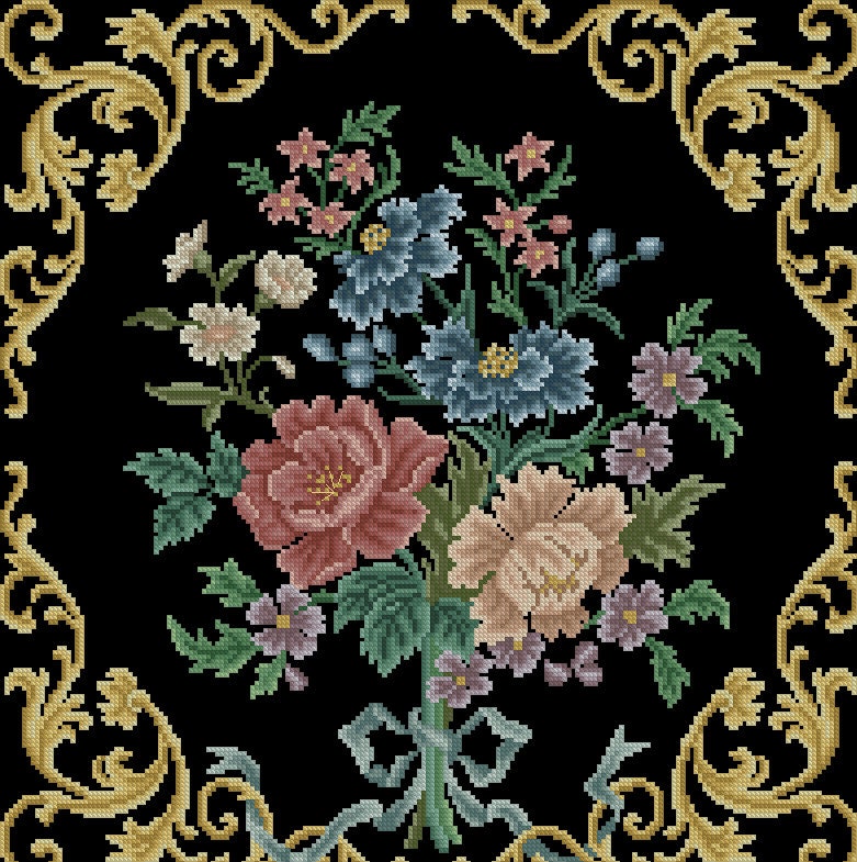 Versailles Antique Bouquet Cross Stitch Pattern - Berlin Embroidery (PDF) - Image 2