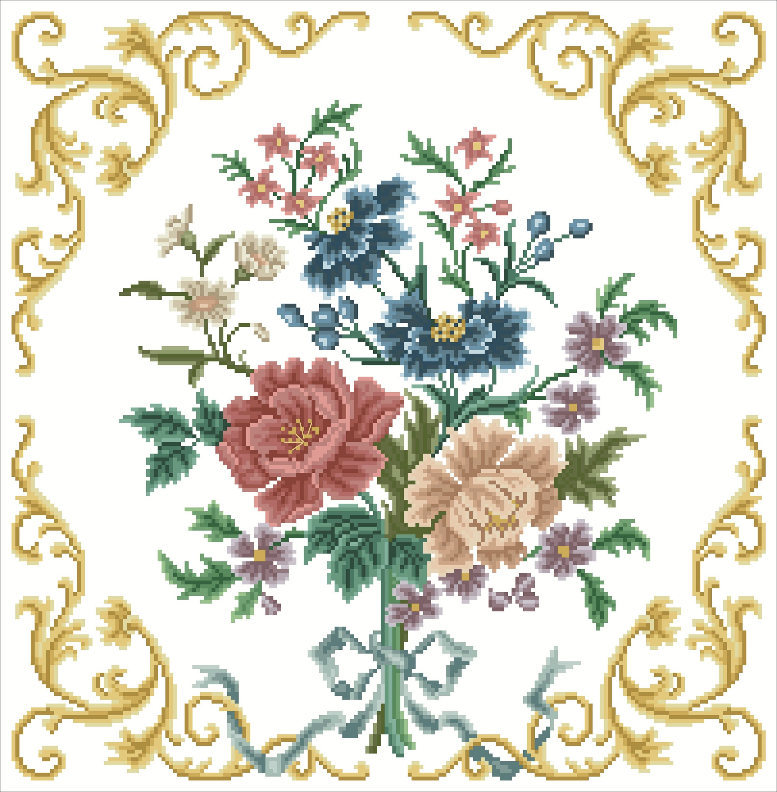 Versailles Antique Bouquet Cross Stitch Pattern - Berlin Embroidery (PDF) - Image 3