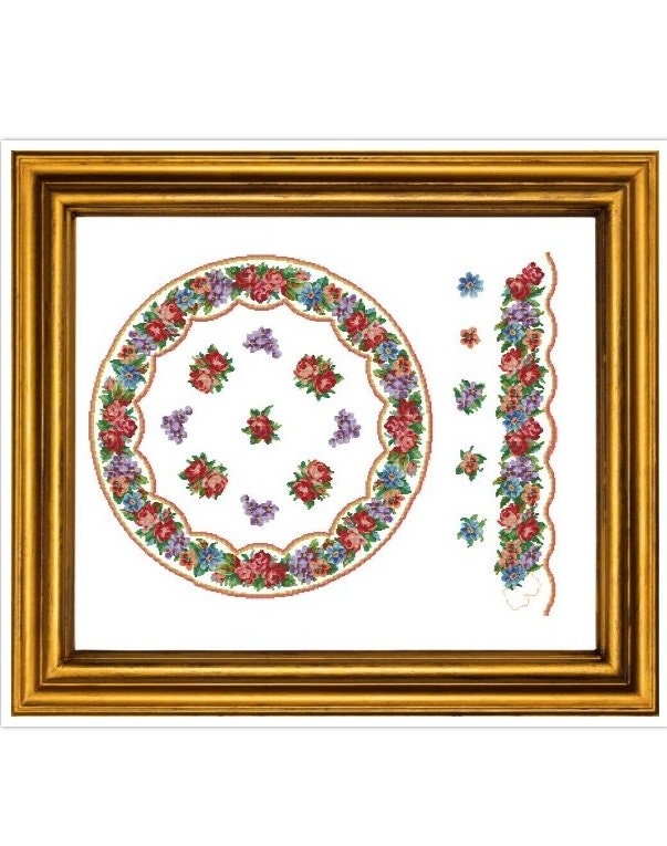 Antique Tablecloth Cross Stitch Pattern: Berlin Embroidery Flowers (PDF)