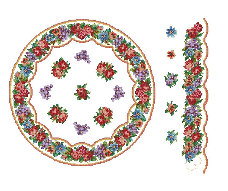 Antique Tablecloth Cross Stitch Pattern: Berlin Embroidery Flowers (PDF) - Image 2