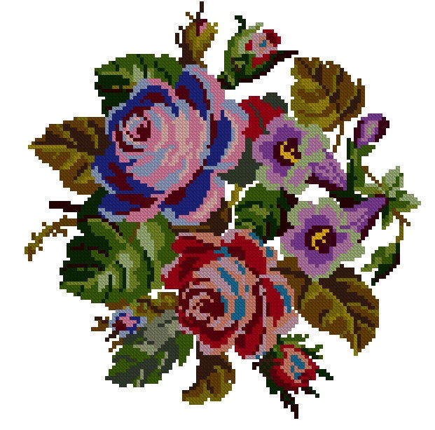 Antique Floral Cross Stitch Pattern: Berlin Embroidery (PDF) - Image 2