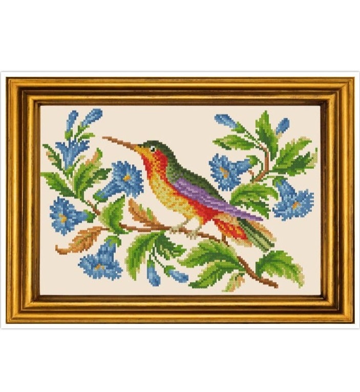 A Bird on a Branch Cross Stitch Pattern - PDF Counted Antique Cross Stitches - Berlin Embroidery