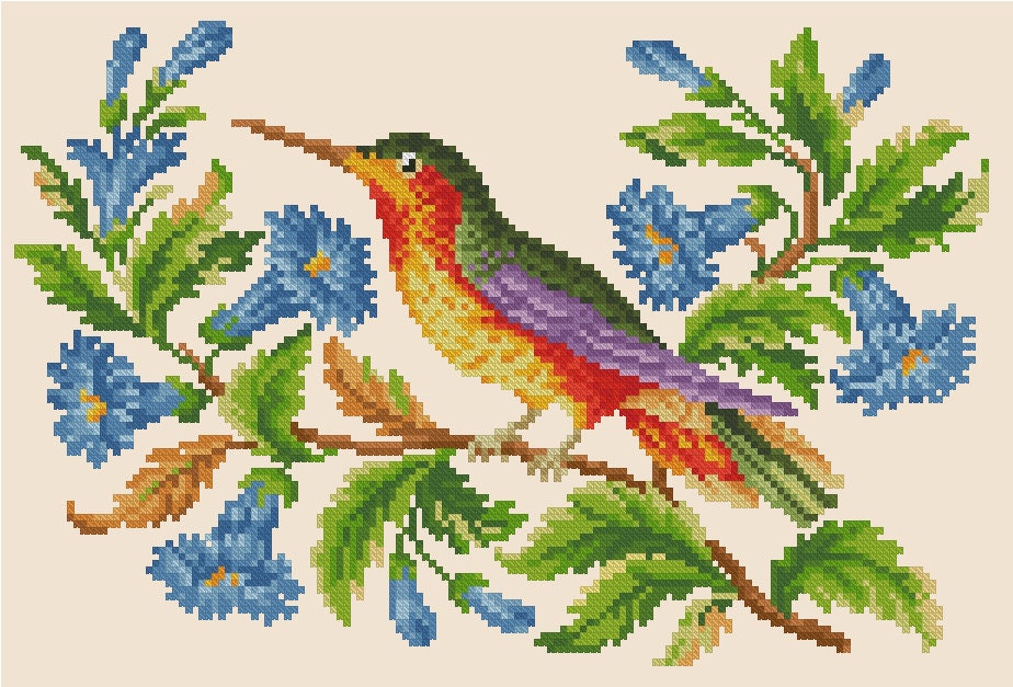 A Bird on a Branch Cross Stitch Pattern - PDF Counted Antique Cross Stitches - Berlin Embroidery - Image 2
