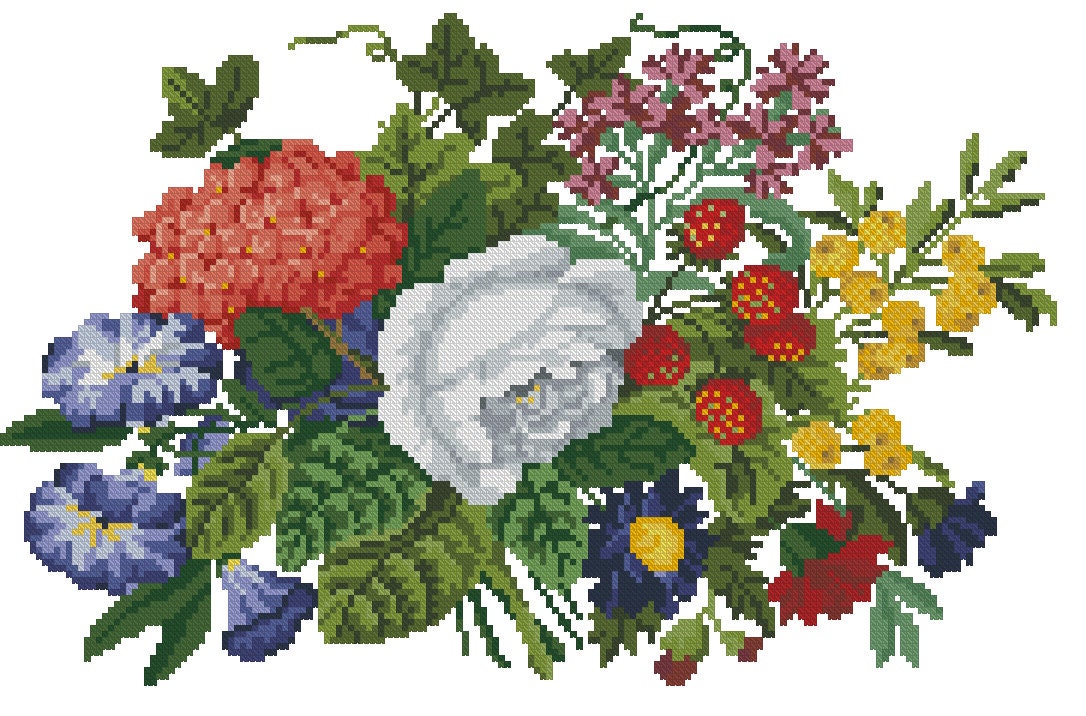 Antique Floral Cross Stitch Pattern: Berlin Embroidery Bouquet (PDF) - Image 2