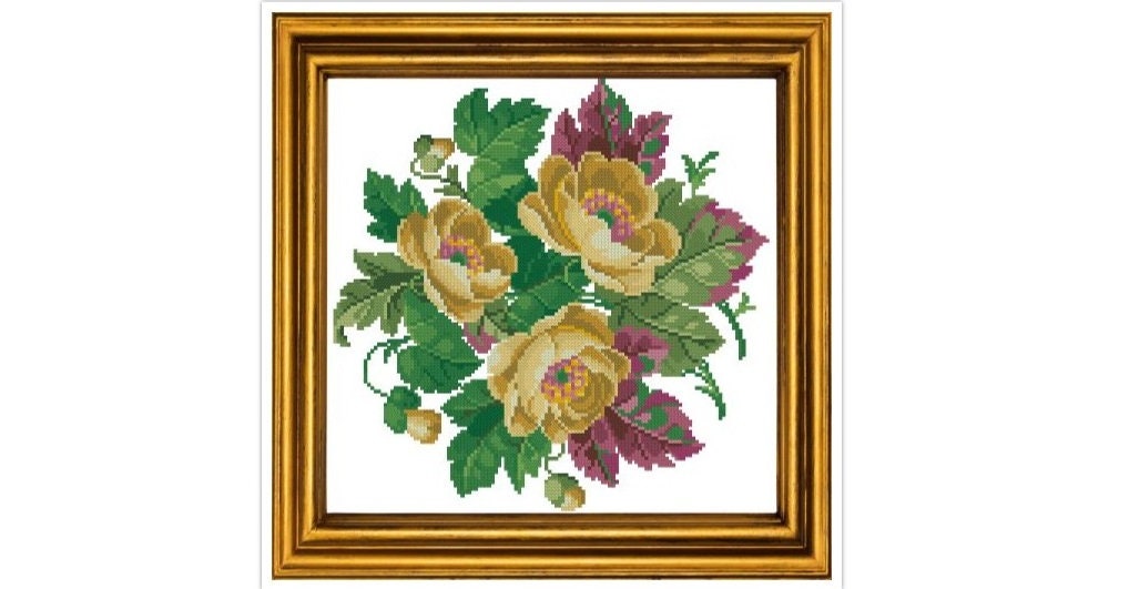 Antique Bouquet Cross Stitch Pattern: Berlin Embroidery (PDF)