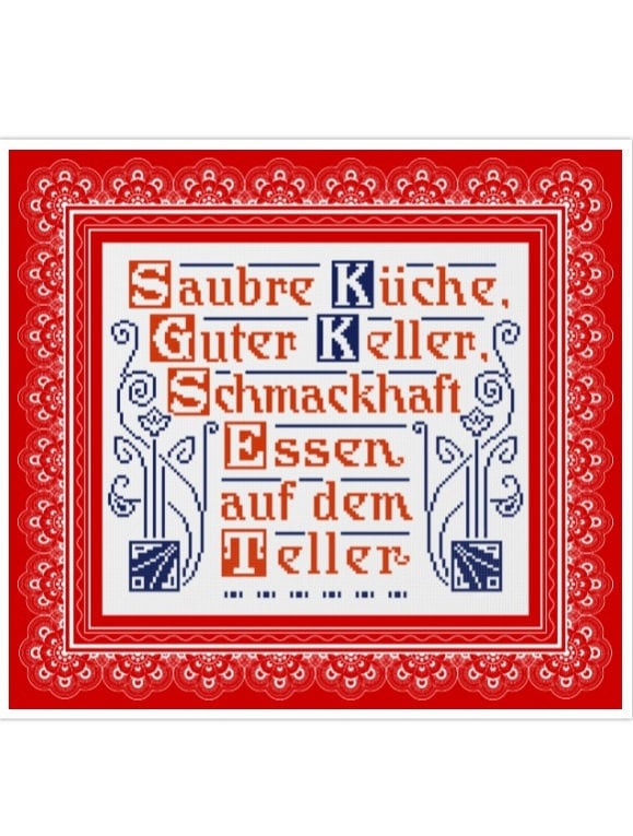 Vintage German Maxims Cross Stitch Pattern: 19th Century Sampler (PDF)