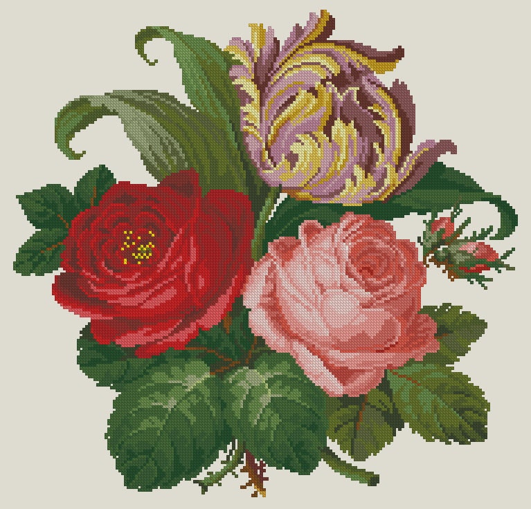Antique Floral Cross Stitch Pattern: Berlin Embroidery Bouquet (PDF) - Image 2
