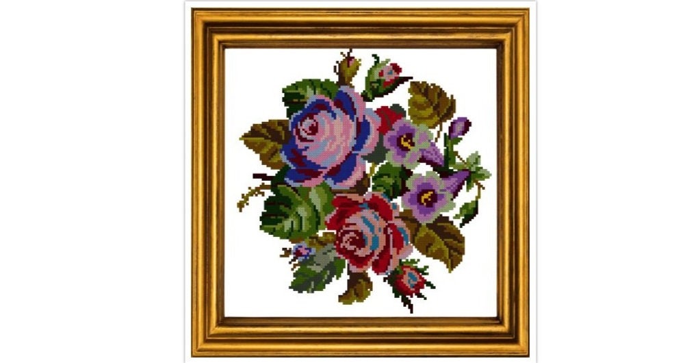 Antique Floral Cross Stitch Pattern: Berlin Embroidery (PDF)